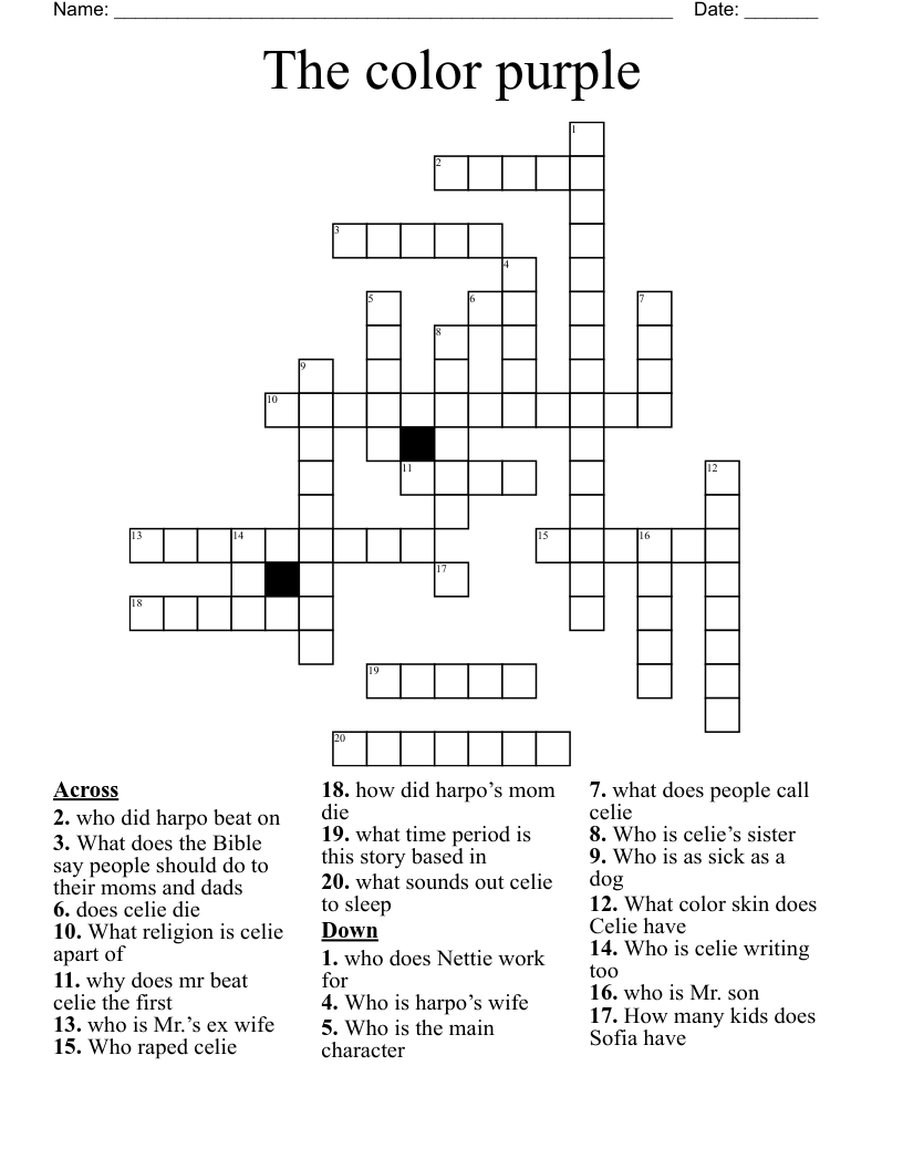 The color purple  Crossword