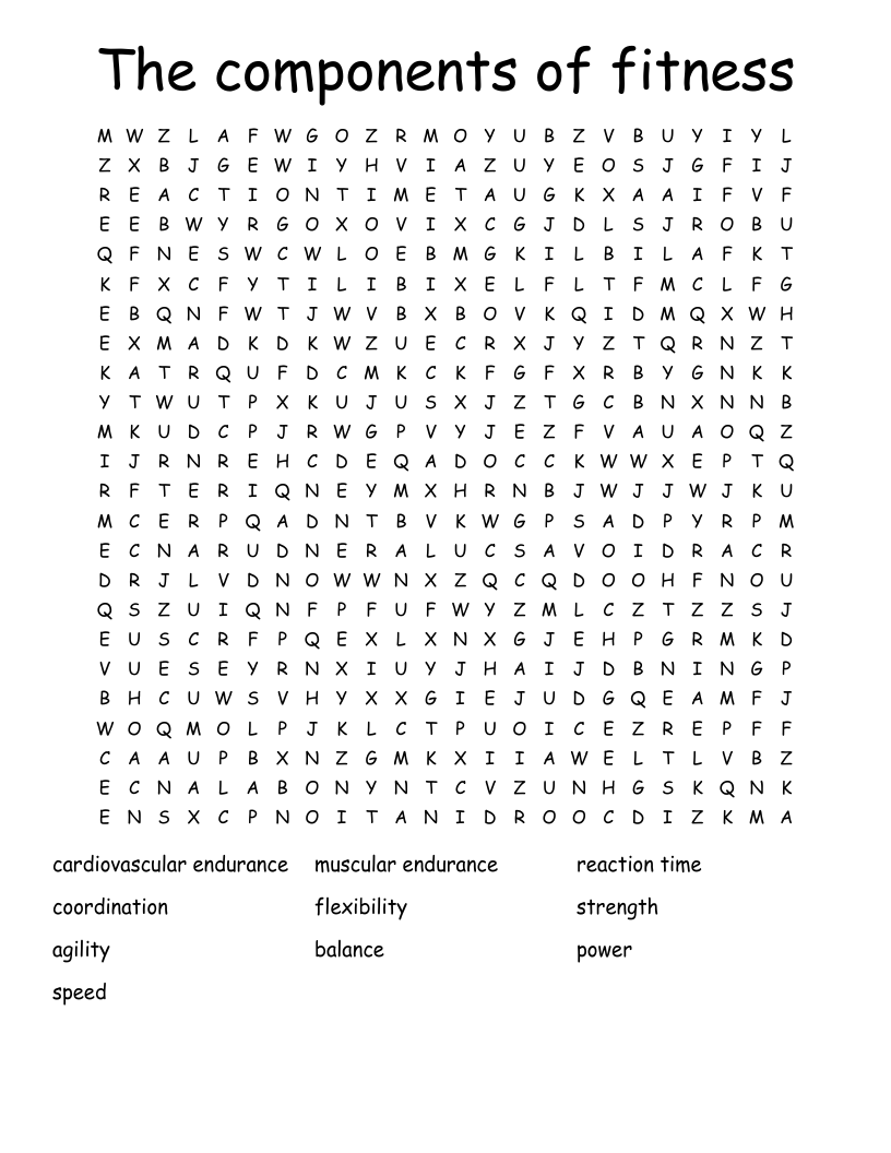 The components of fitness Word Search