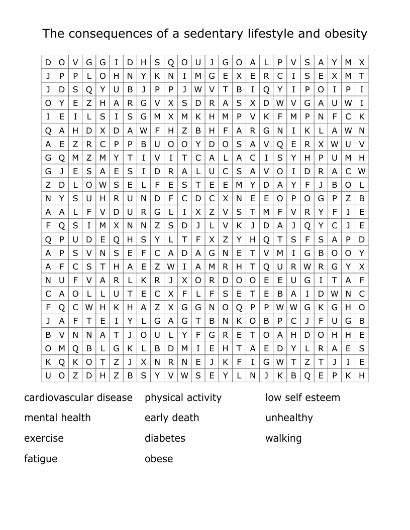 The consequences of a sedentary lifestyle and obesity Word Search