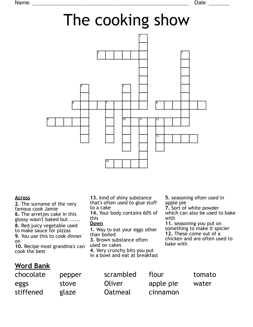 The cooking show Crossword