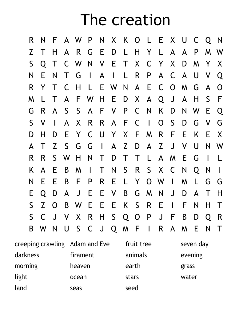 The creation Word Search