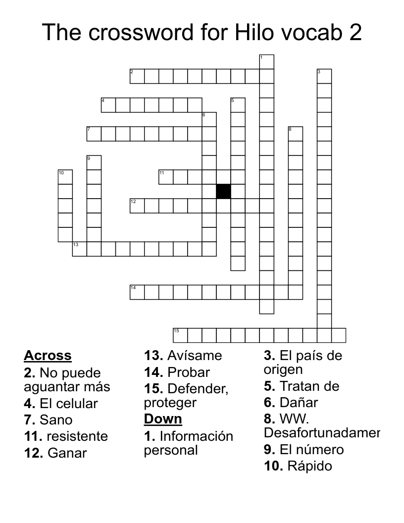 The crossword for Hilo vocab 2