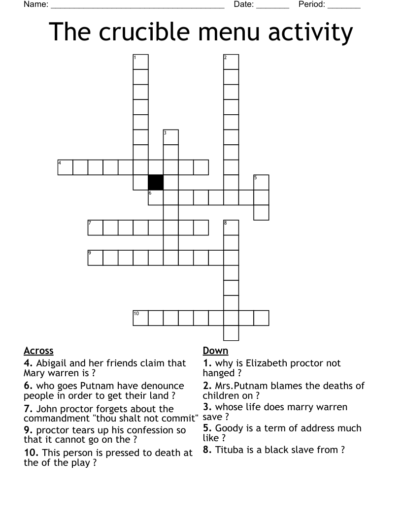 The crucible menu activity Crossword