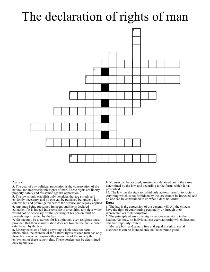 The declaration of rights of man Crossword