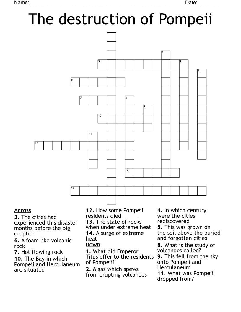 The destruction of Pompeii Crossword