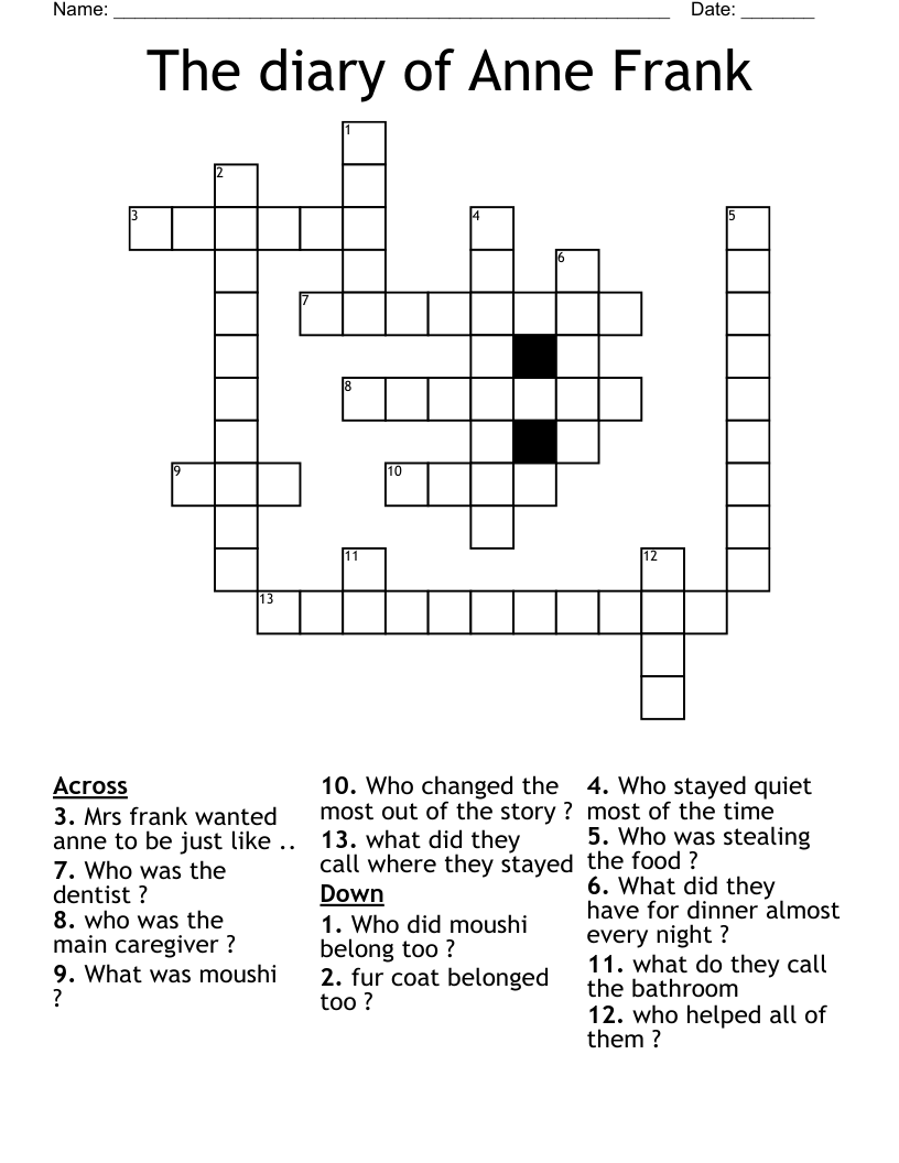 The diary of Anne Frank Crossword