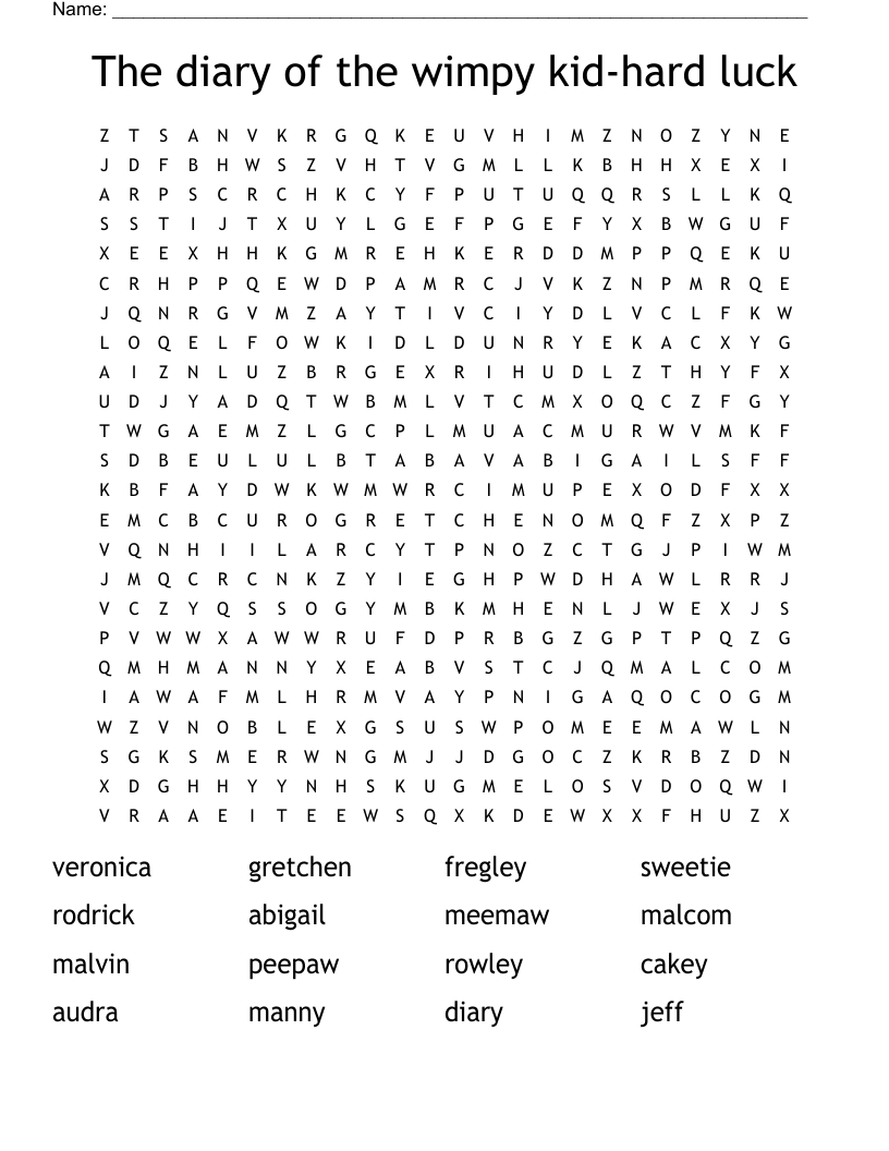 The diary of the wimpy kid-hard luck Word Search