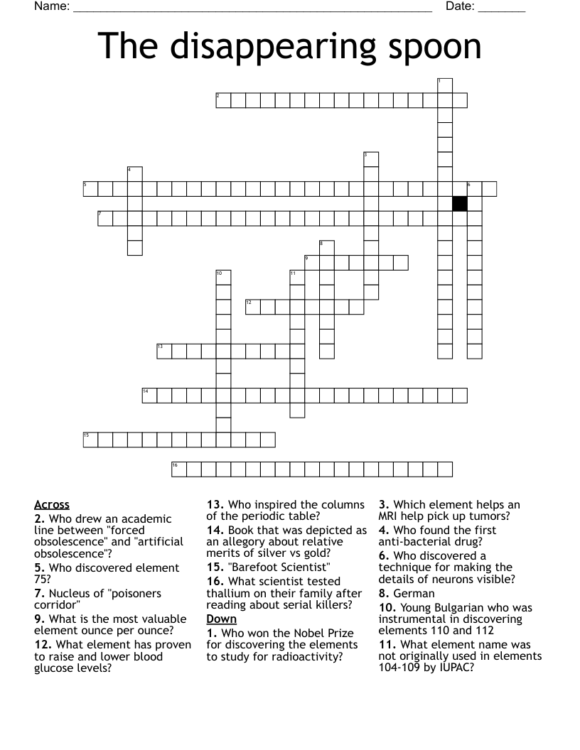 The disappearing spoon Crossword