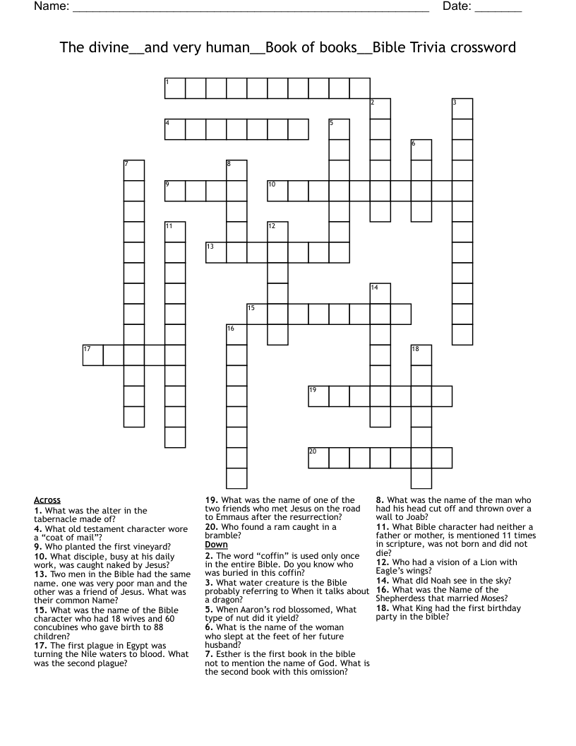 The divine__and very human__Book of books__Bible Trivia crossword