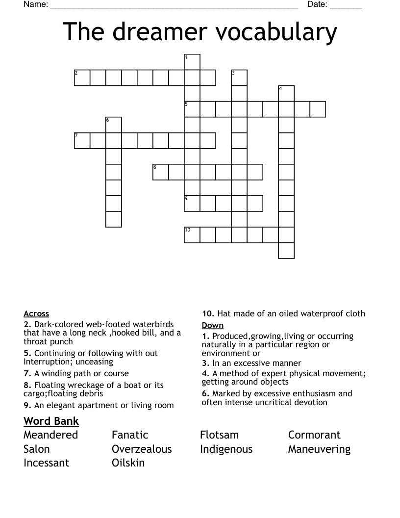 The dreamer vocabulary  Crossword