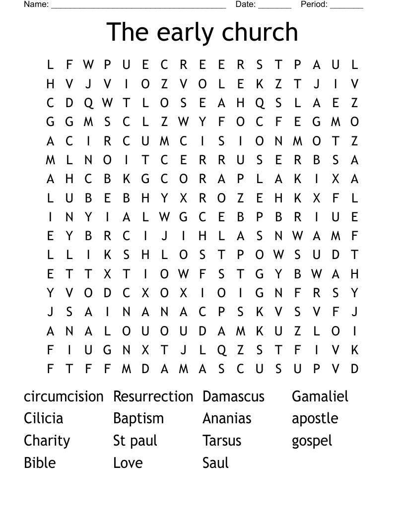 The early church  Word Search