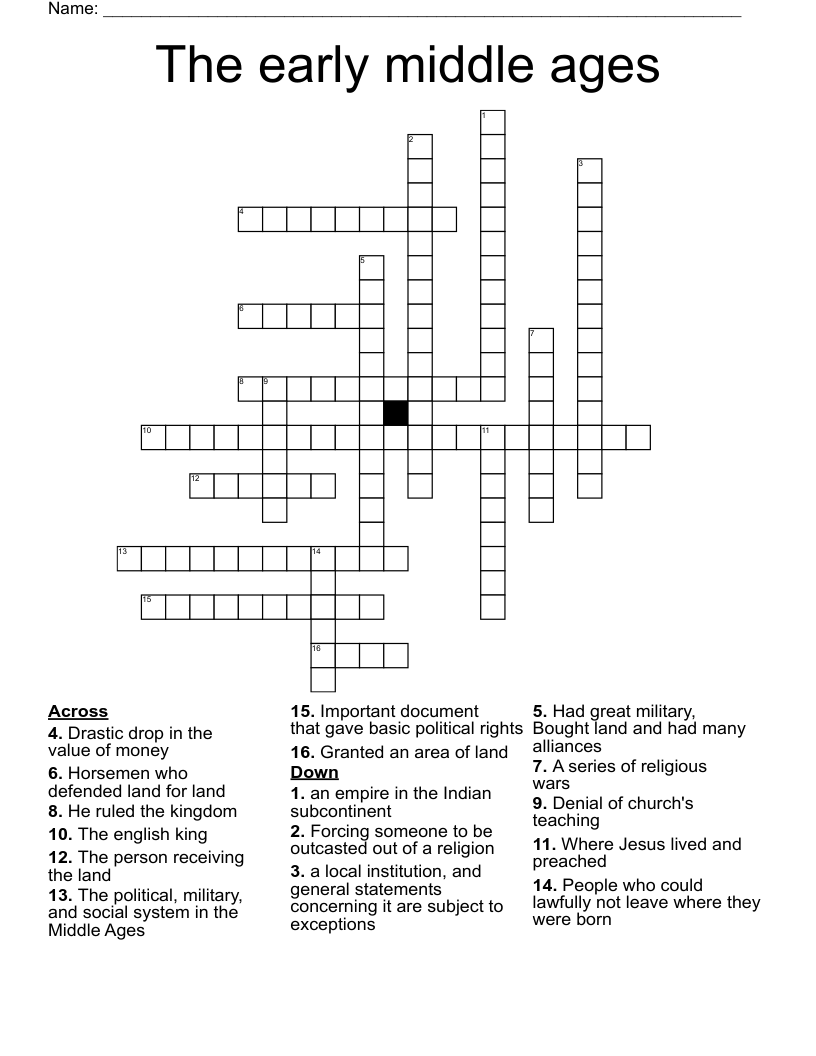 The early middle ages Crossword