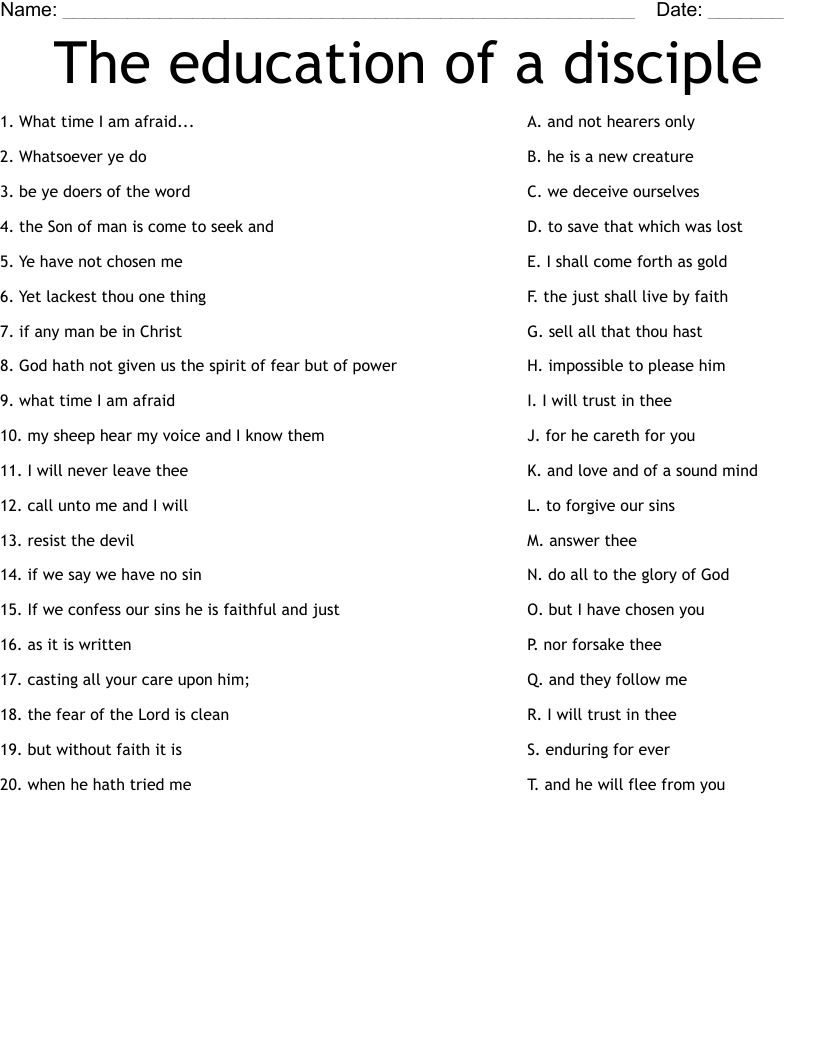 The education of a disciple Worksheet