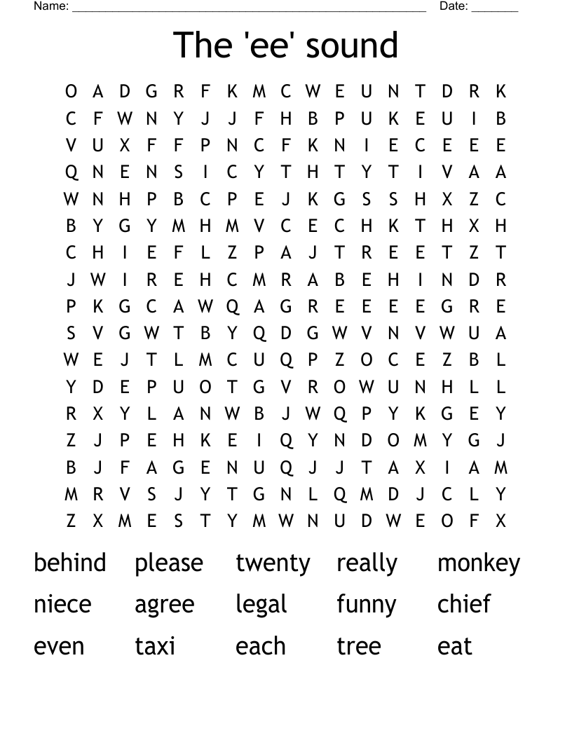 The 'ee' sound Word Search