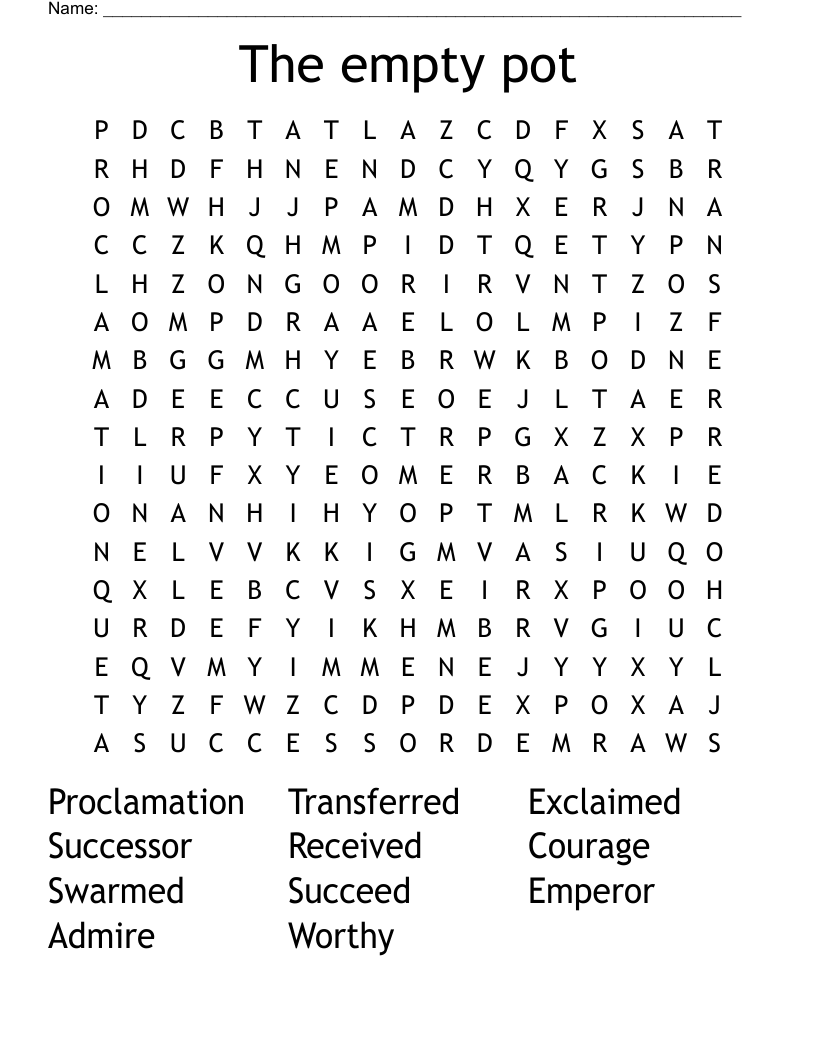 The empty pot  Word Search