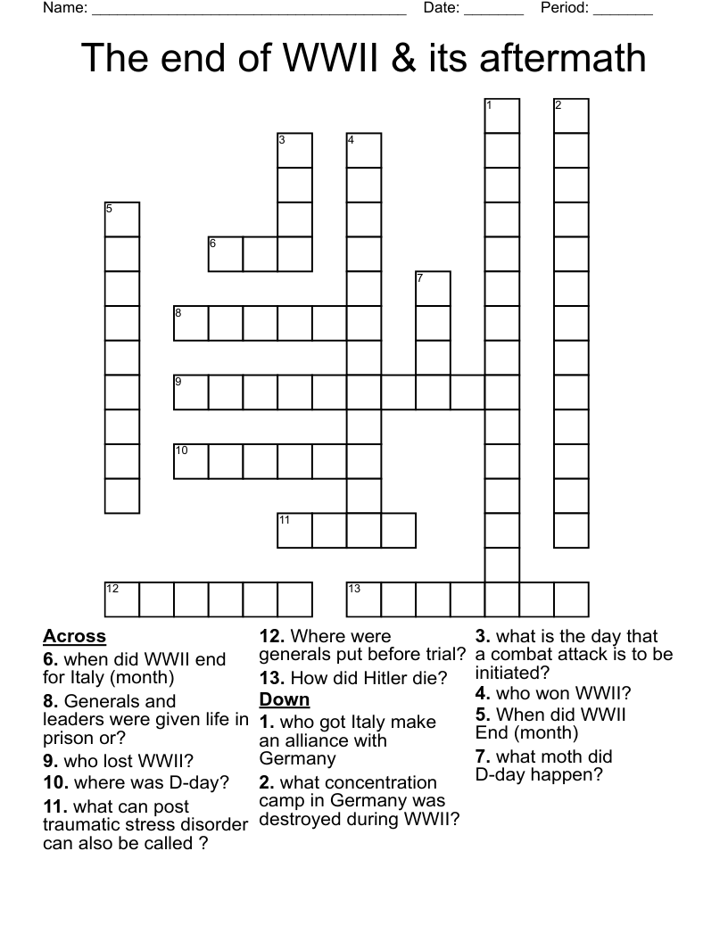 The end of WWII & its aftermath  Crossword
