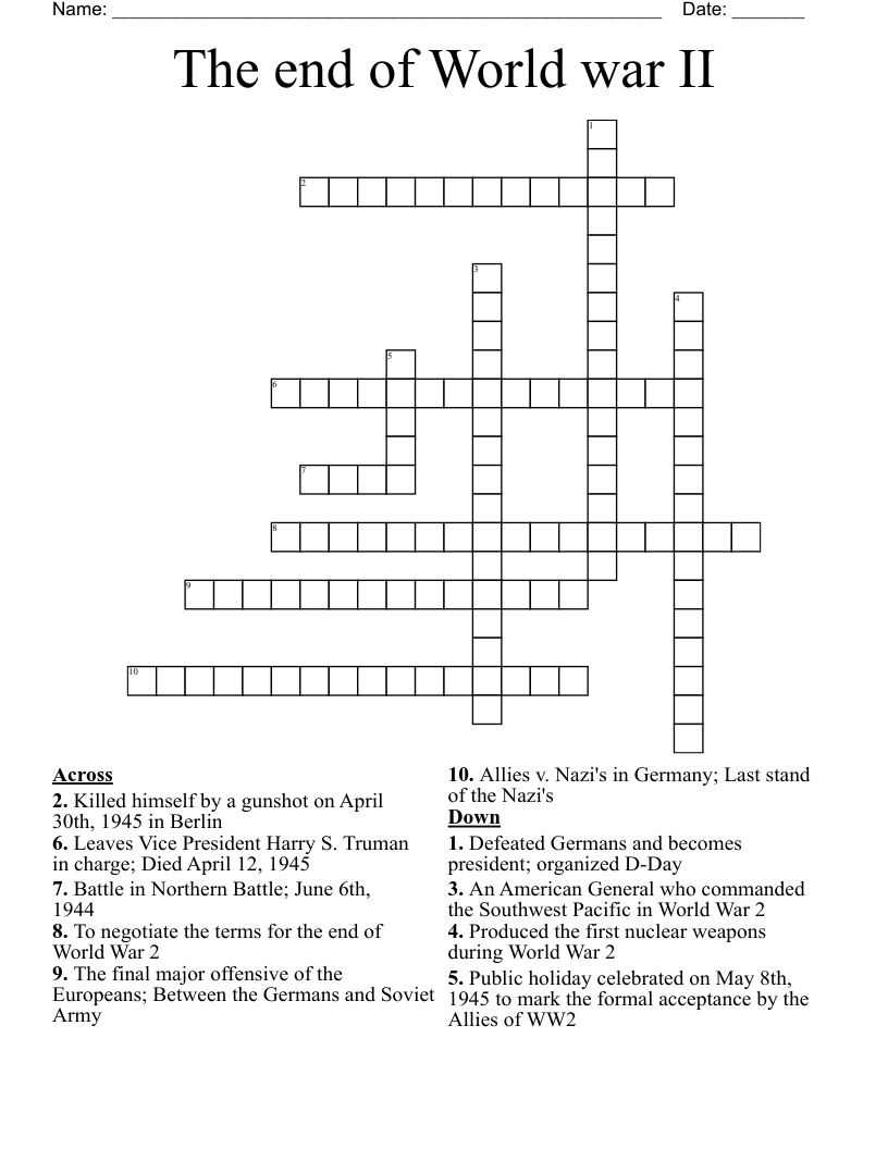 The end of World war II Crossword
