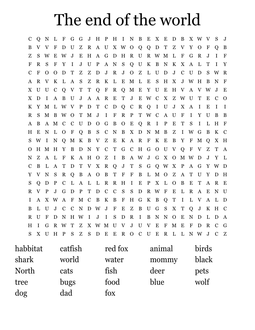 The end of the world Word Search