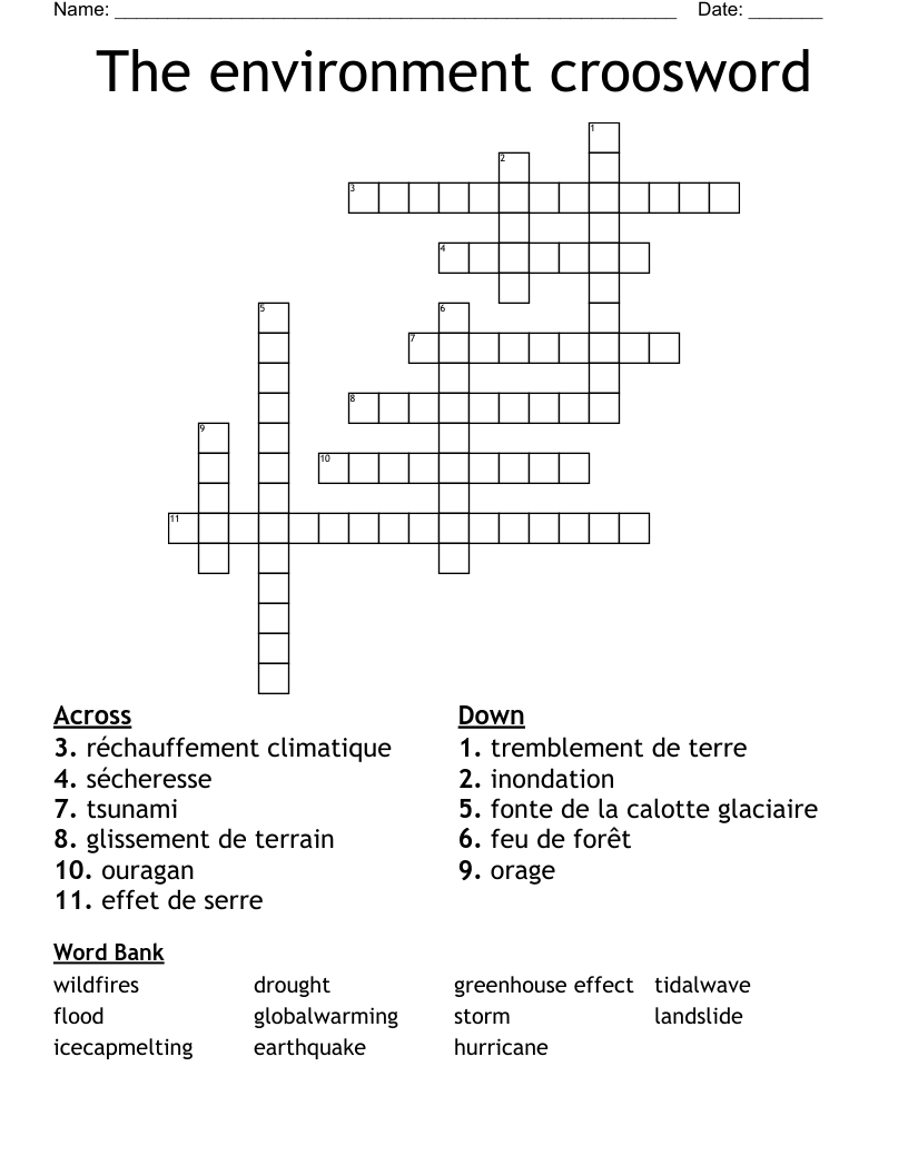 The environment croosword Crossword