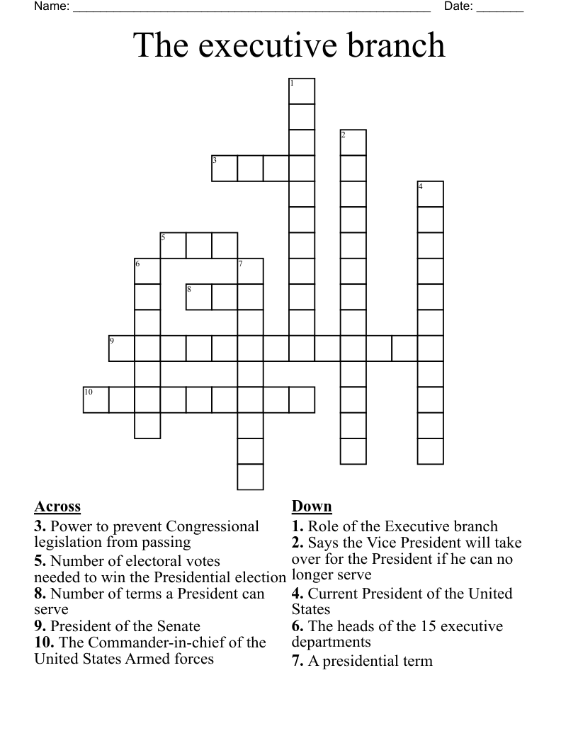 The executive branch Crossword
