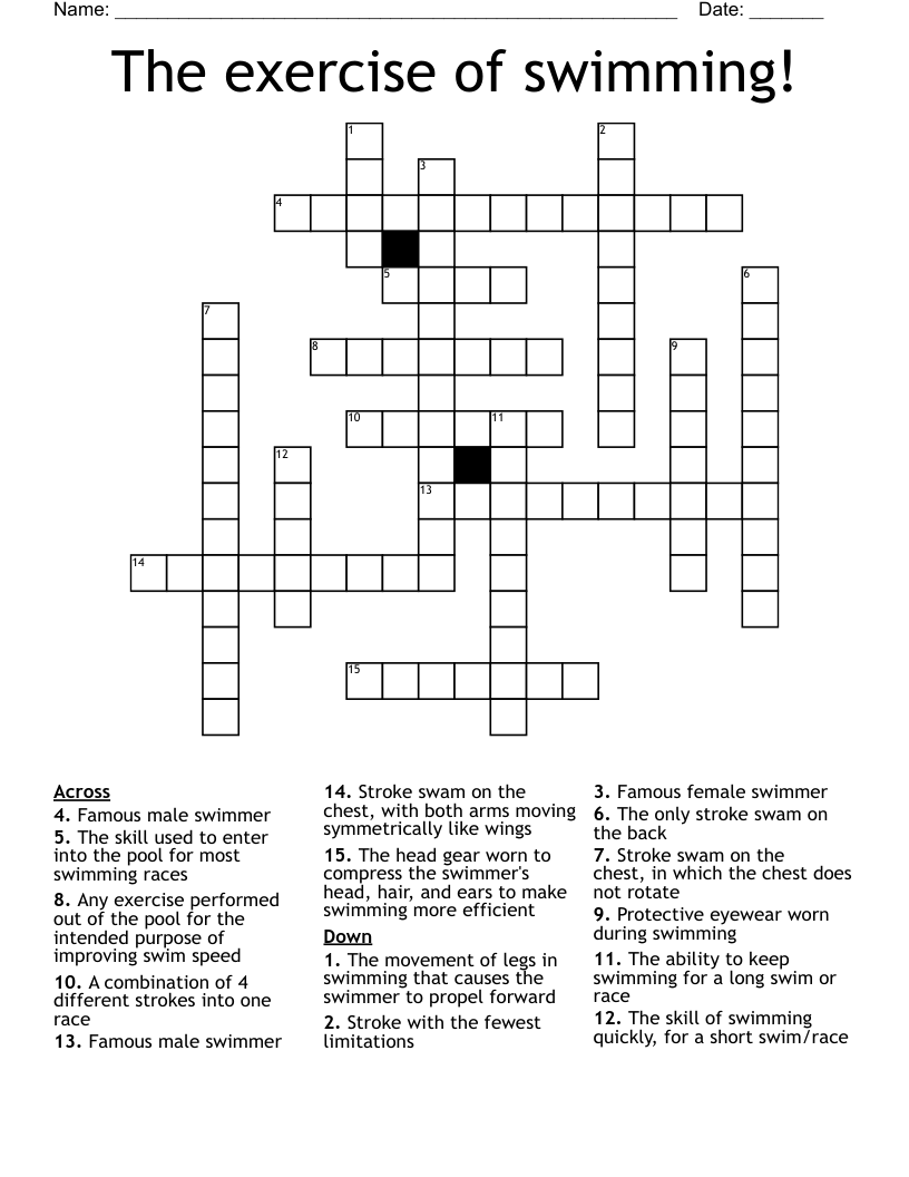 The exercise of swimming! Crossword