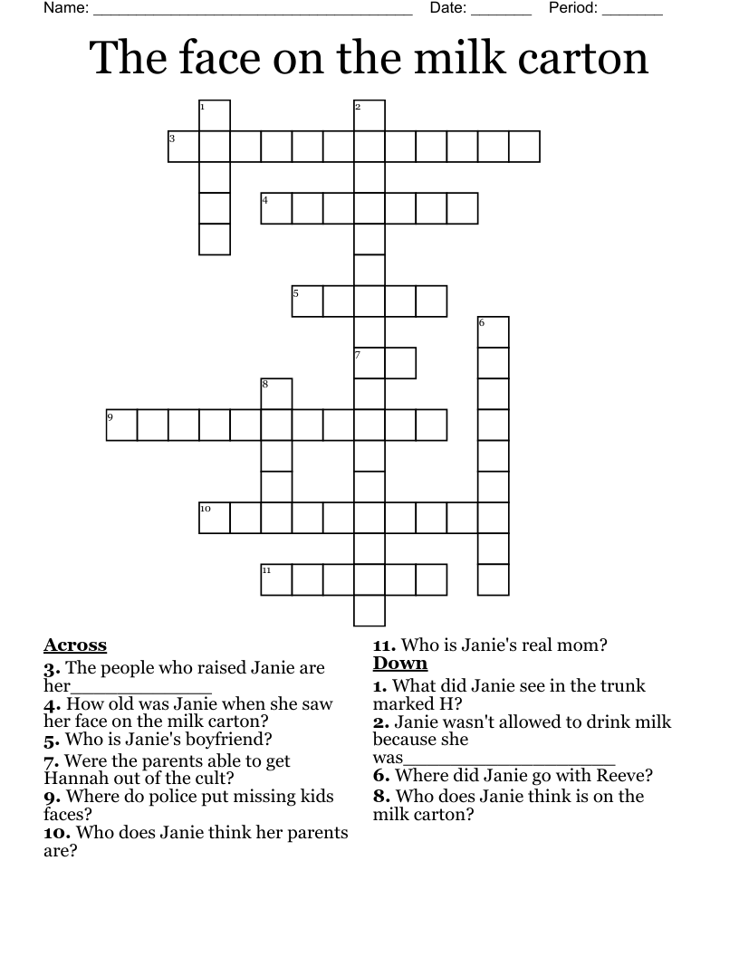The face on the milk carton Crossword