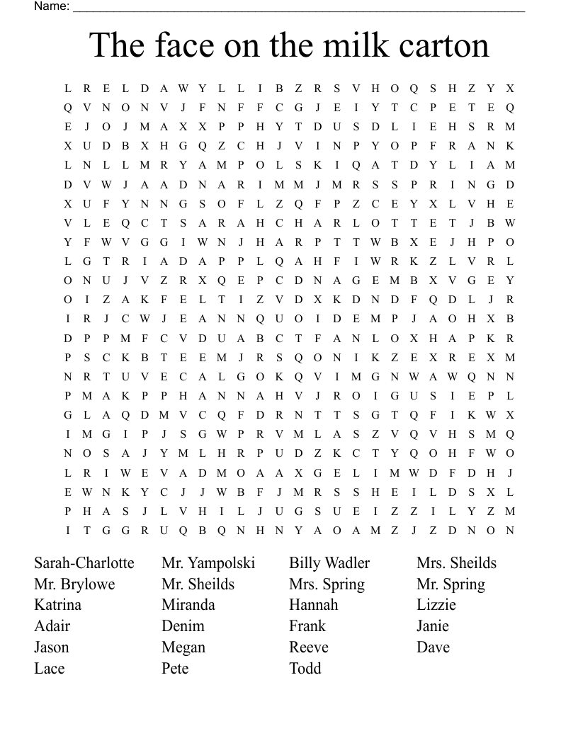 The face on the milk carton Word Search