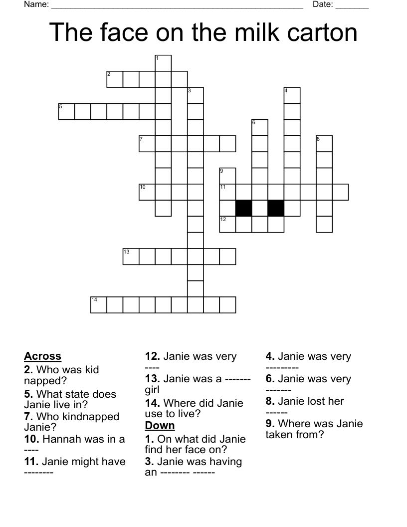 The face on the milk carton Crossword