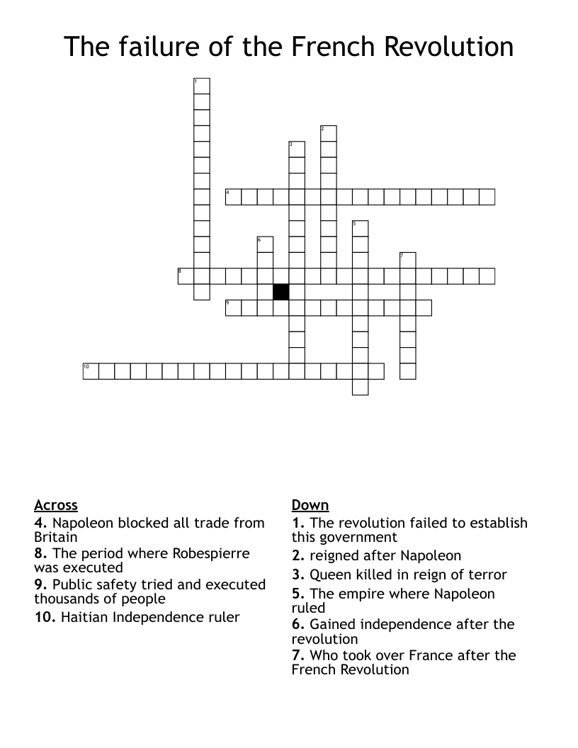 The failure of the French Revolution  Crossword