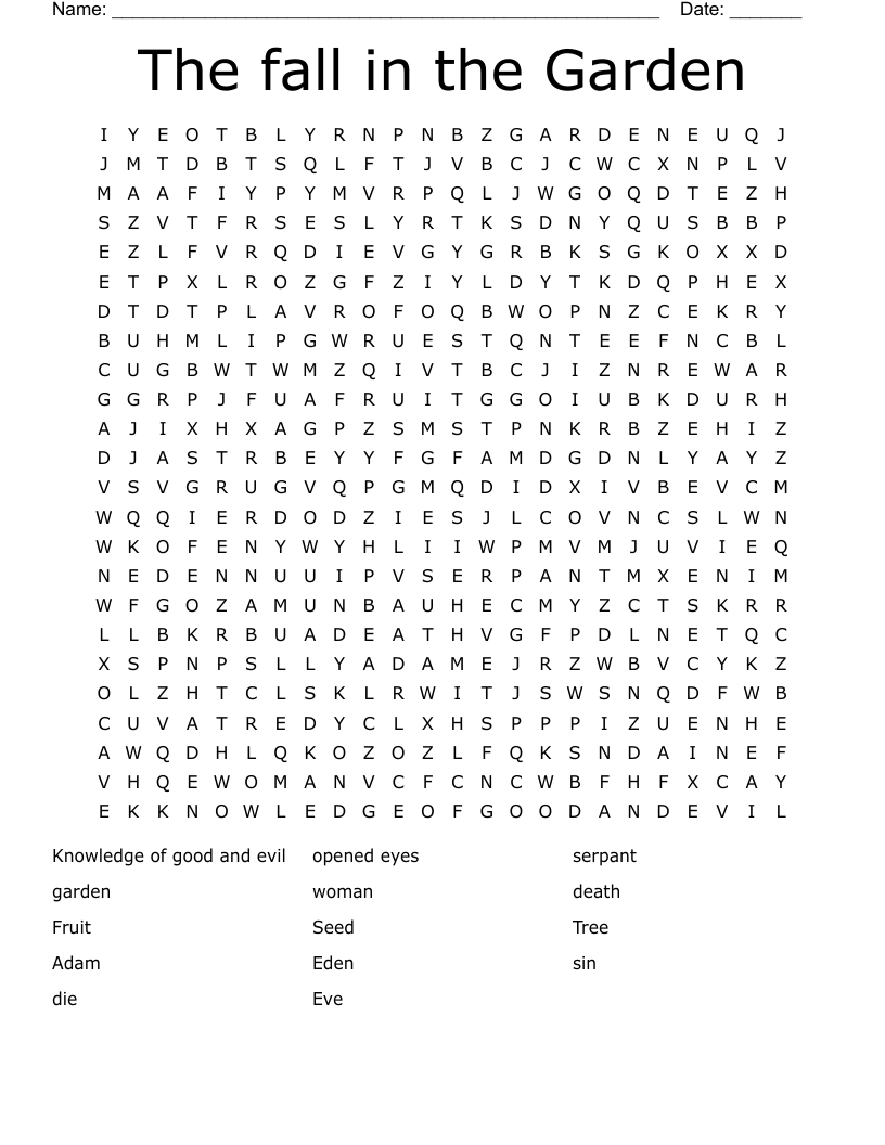 The fall in the Garden Word Search