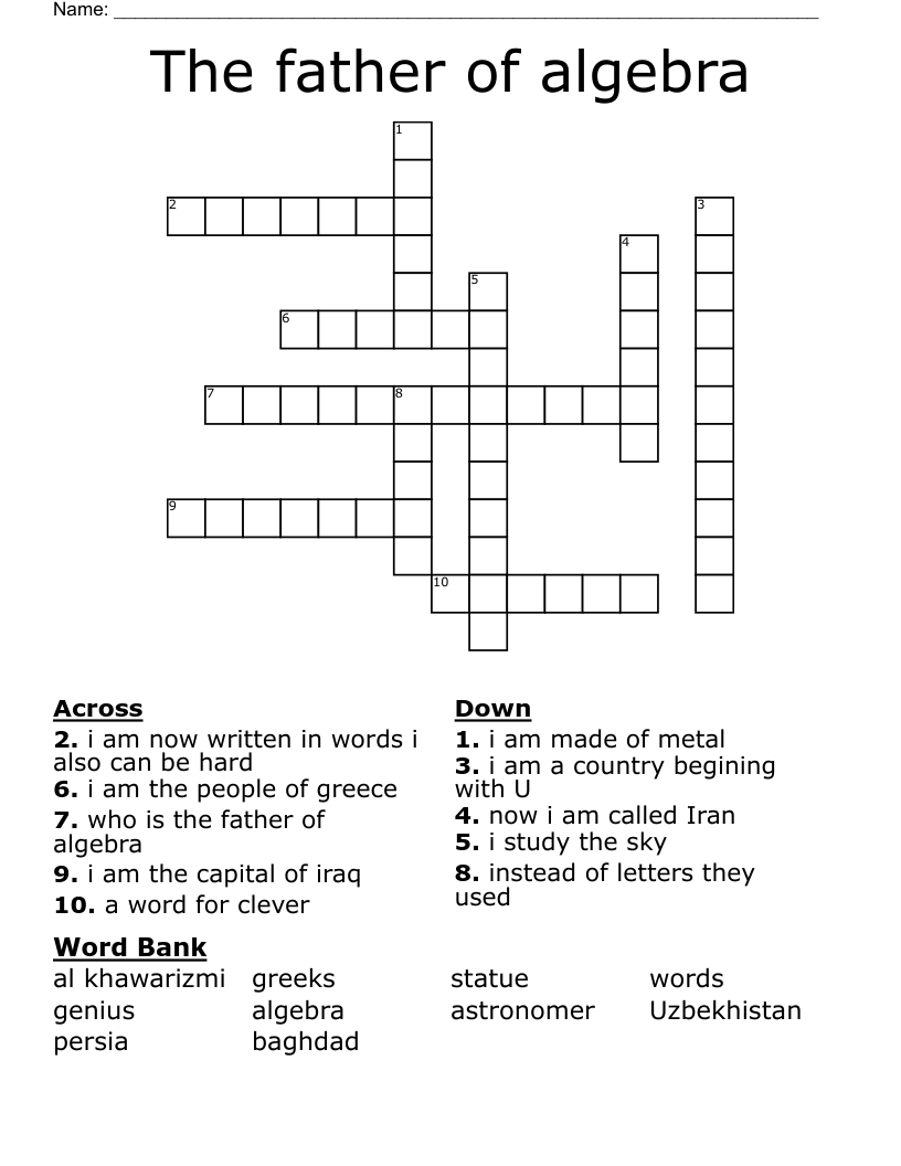 The father of algebra  Crossword