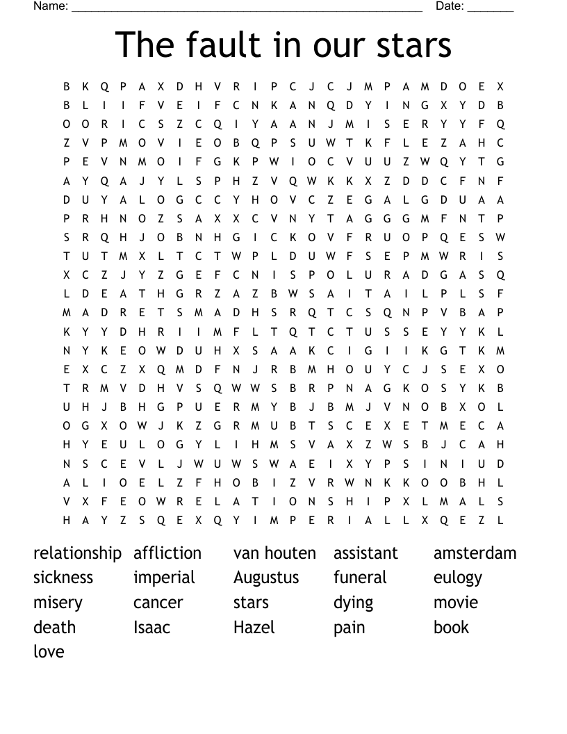 The fault in our stars Word Search