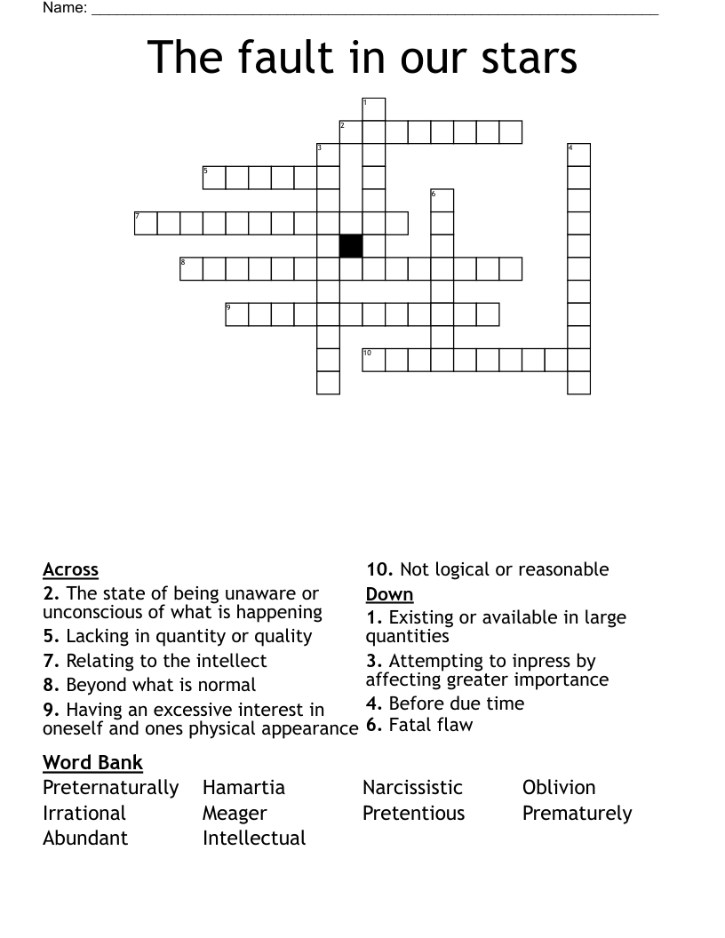 The fault in our stars  Crossword