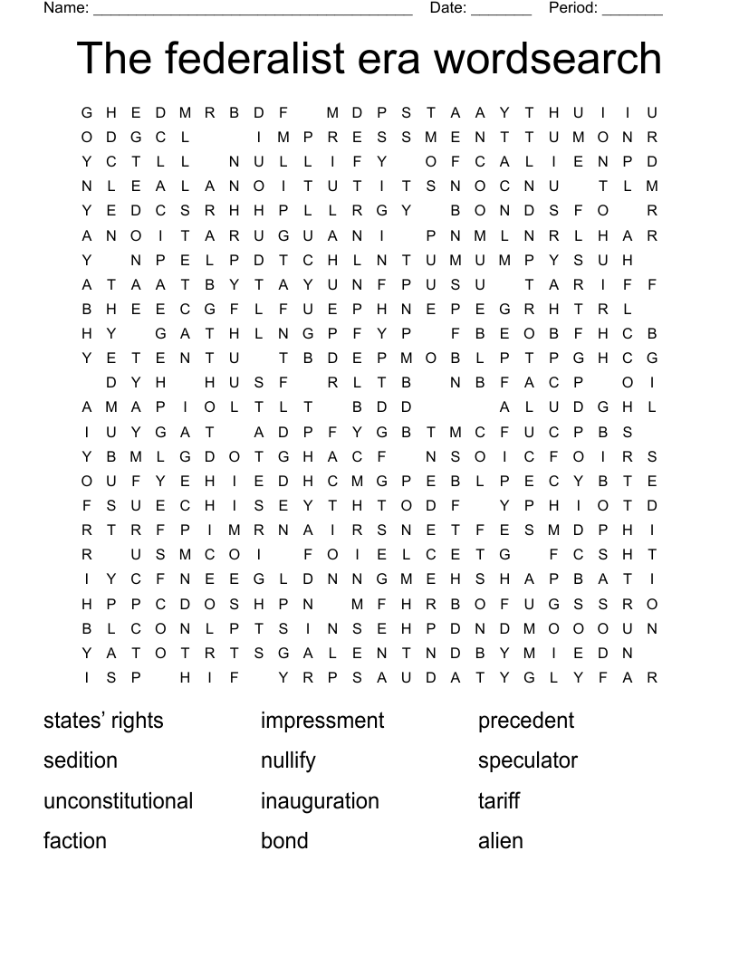 The federalist era wordsearch