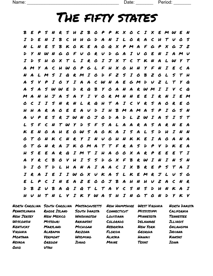 The fifty states  Word Search
