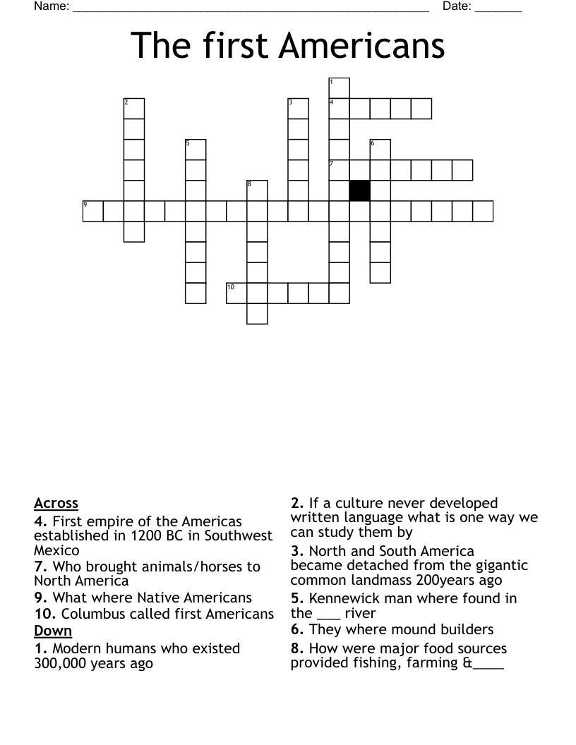 The first Americans  Crossword