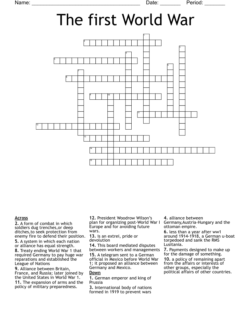 The first World War Crossword
