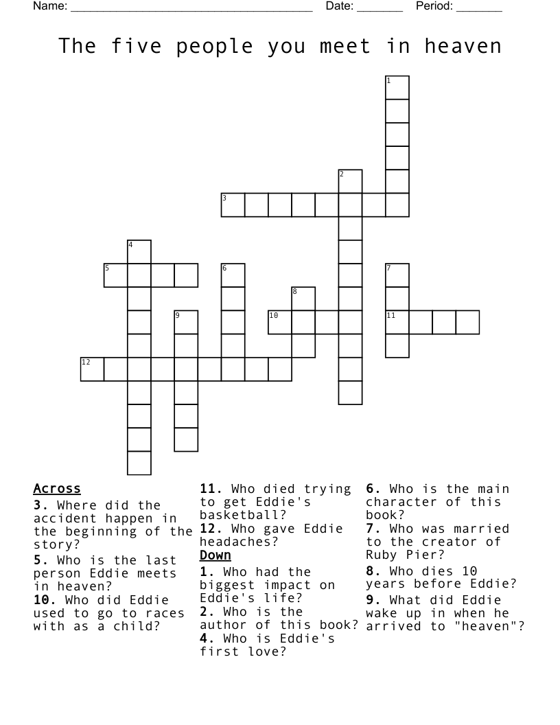 The five people you meet in heaven Crossword