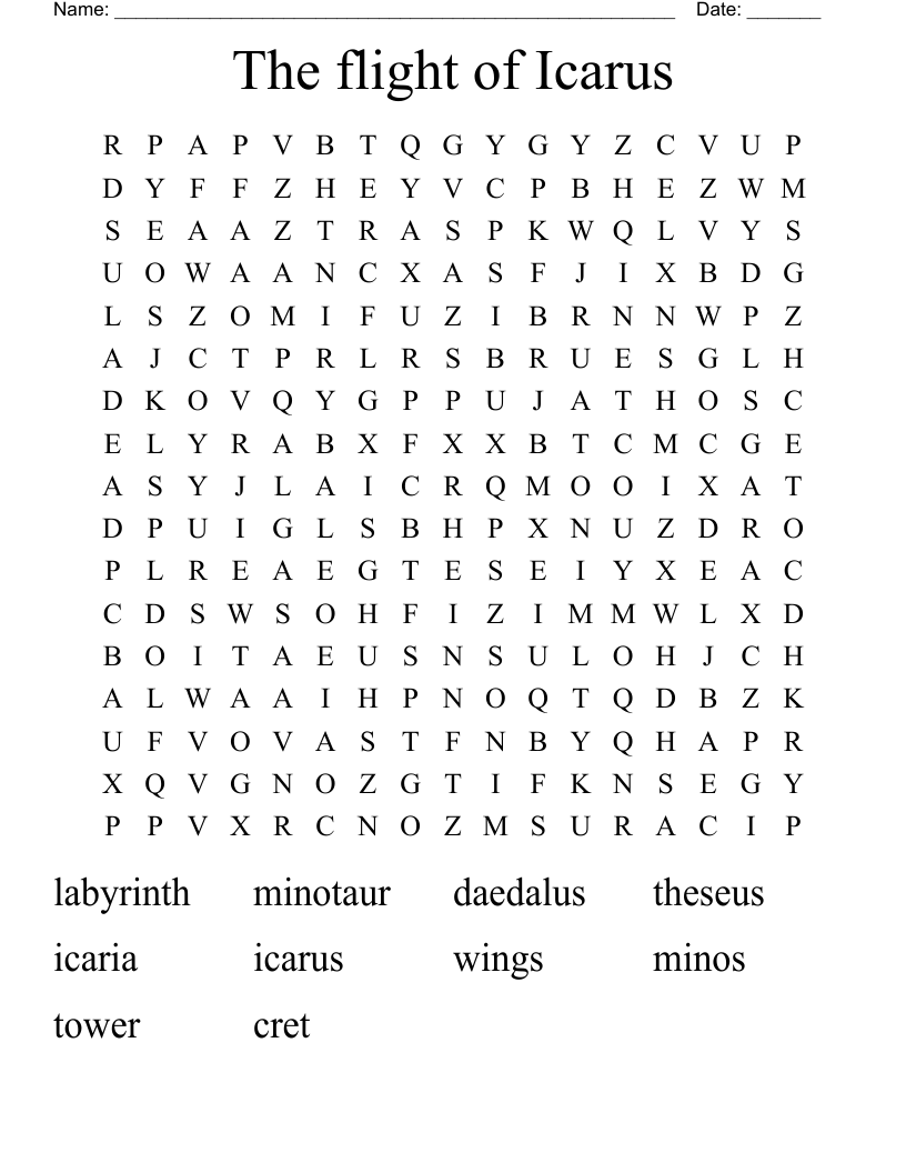 The flight of Icarus Word Search