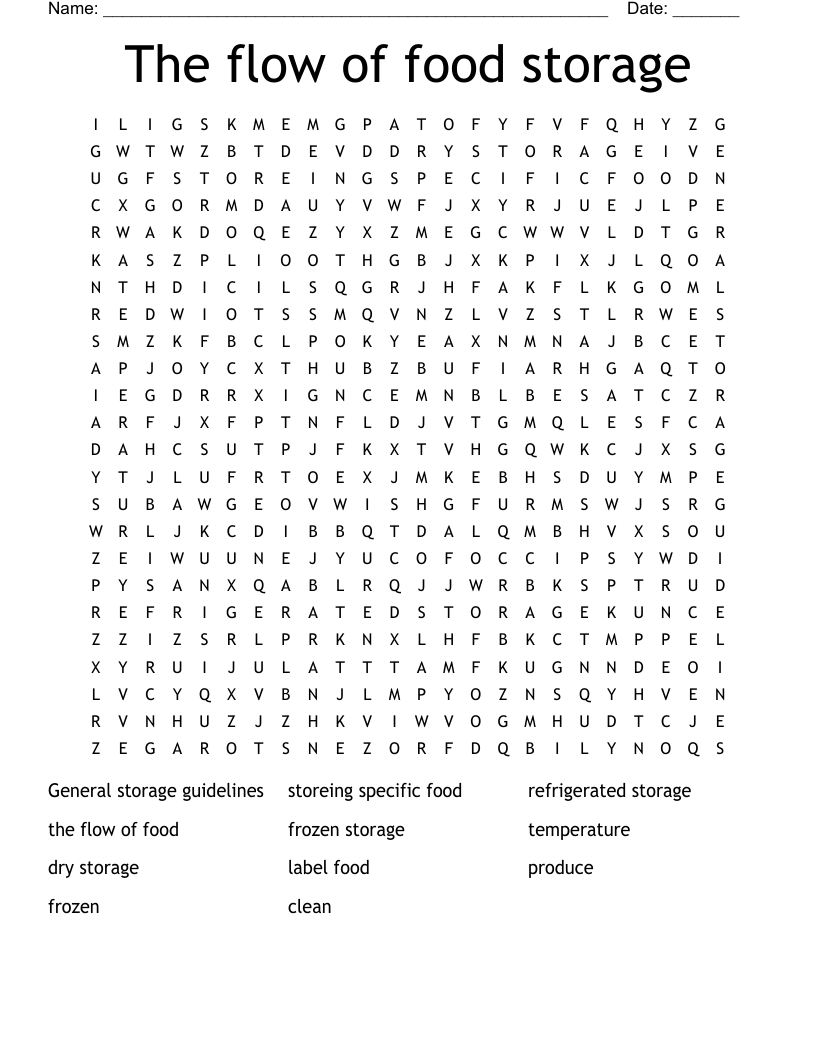 The flow of food storage Word Search