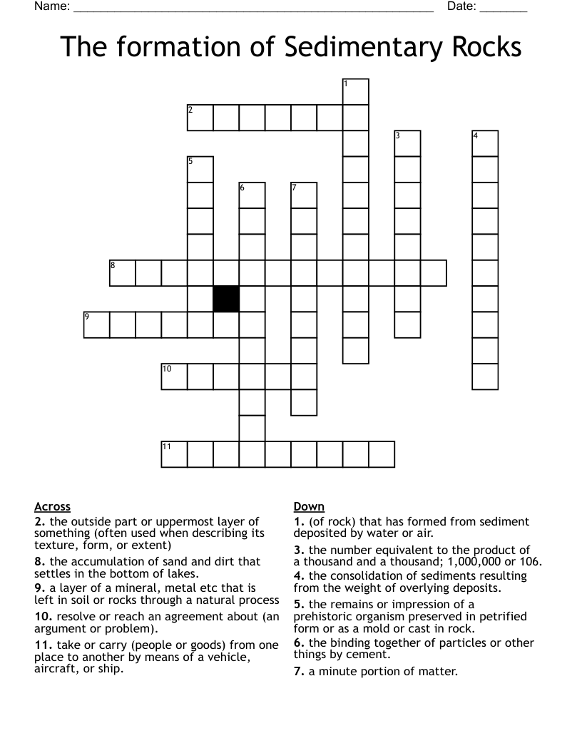 The formation of Sedimentary Rocks Crossword