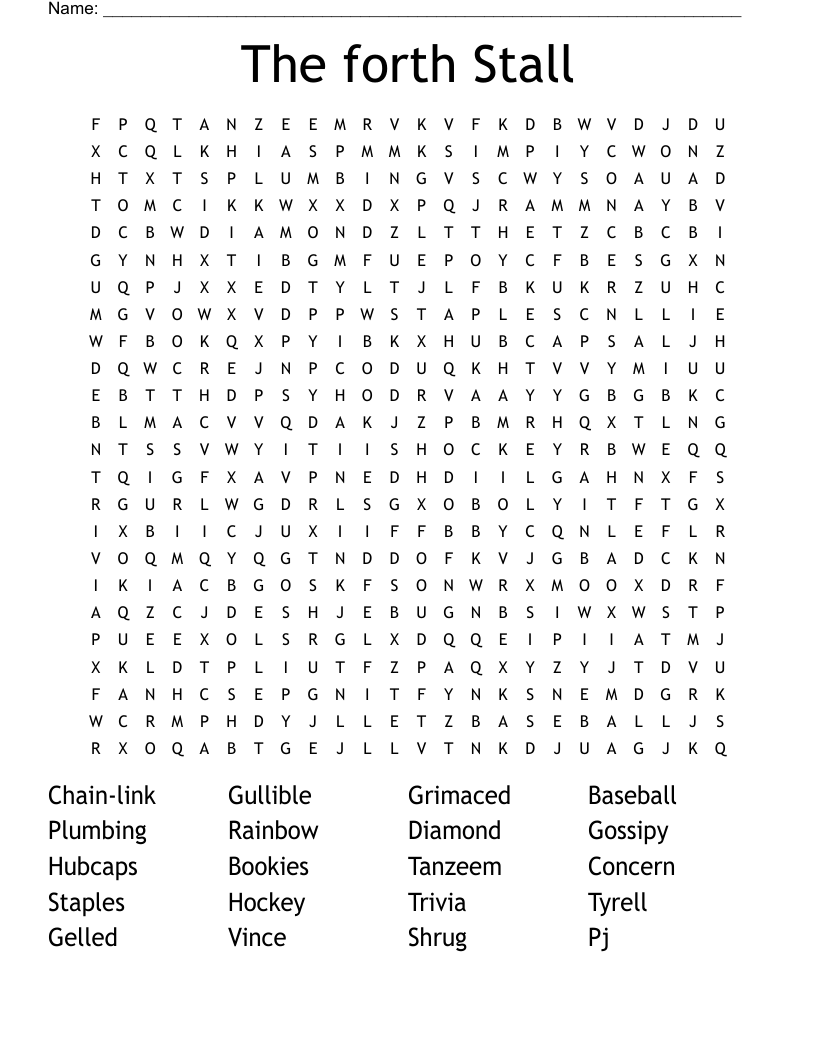 The forth  Stall Word Search