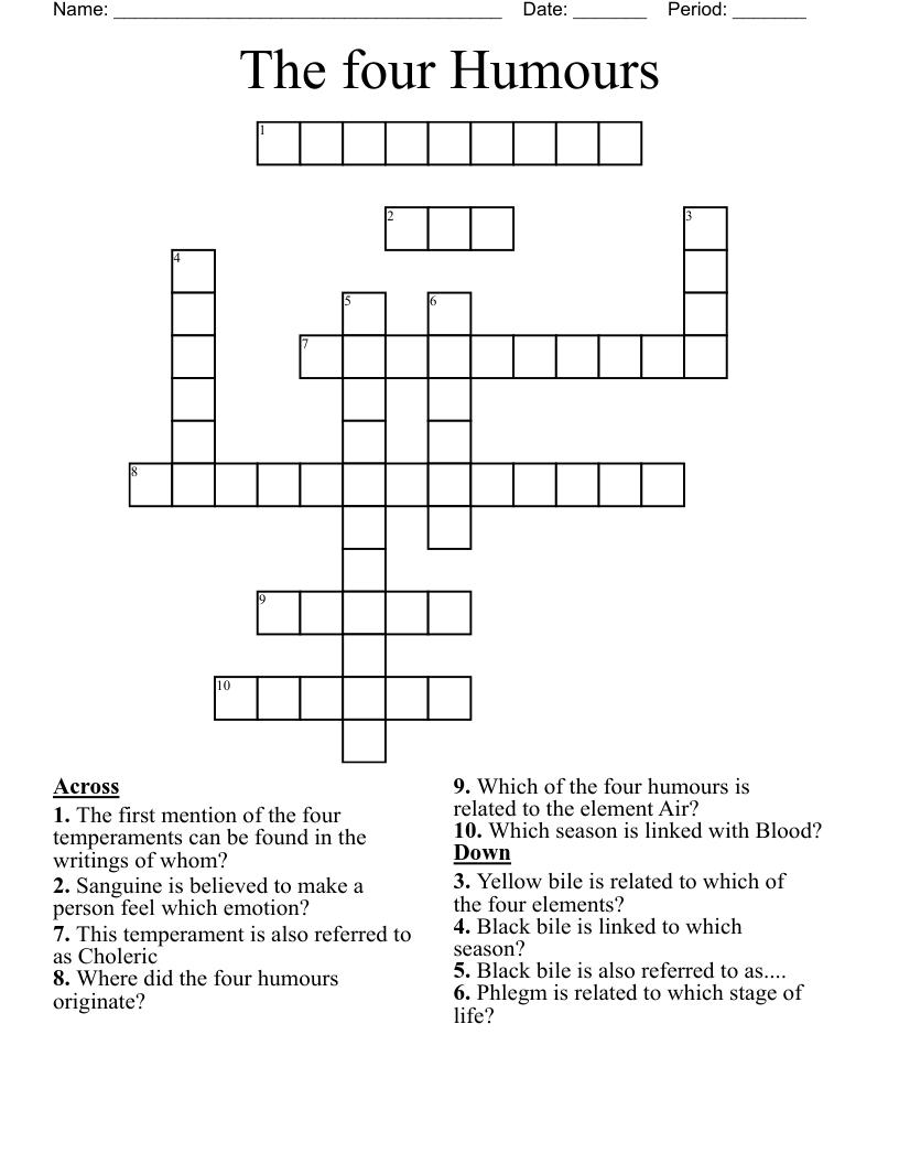 The four Humours Crossword
