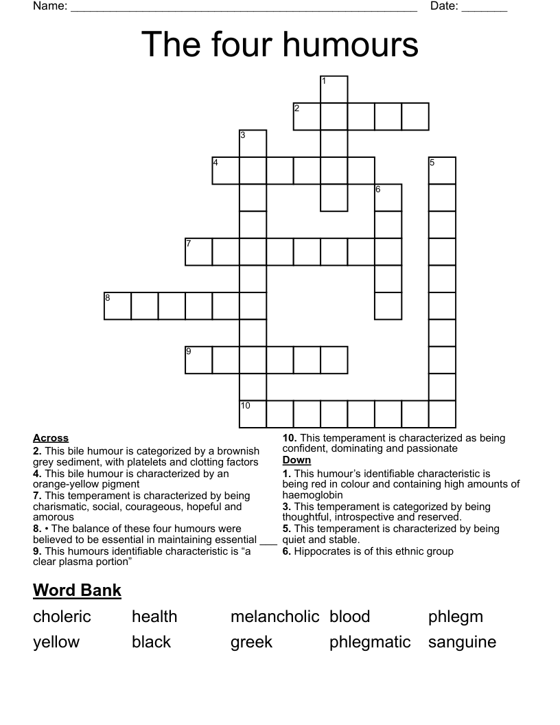 The four humours Crossword