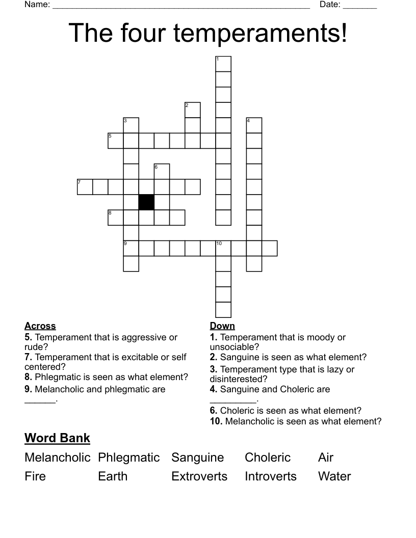 The four temperaments! Crossword
