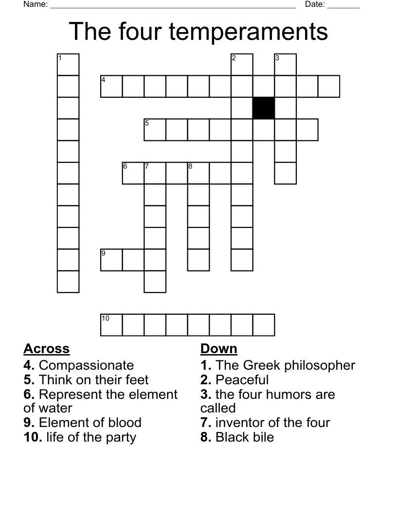 The four temperaments  Crossword