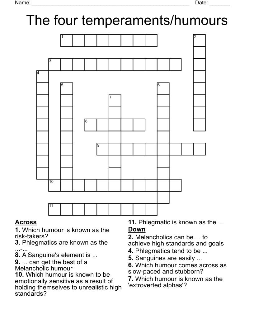 The four temperaments/humours Crossword