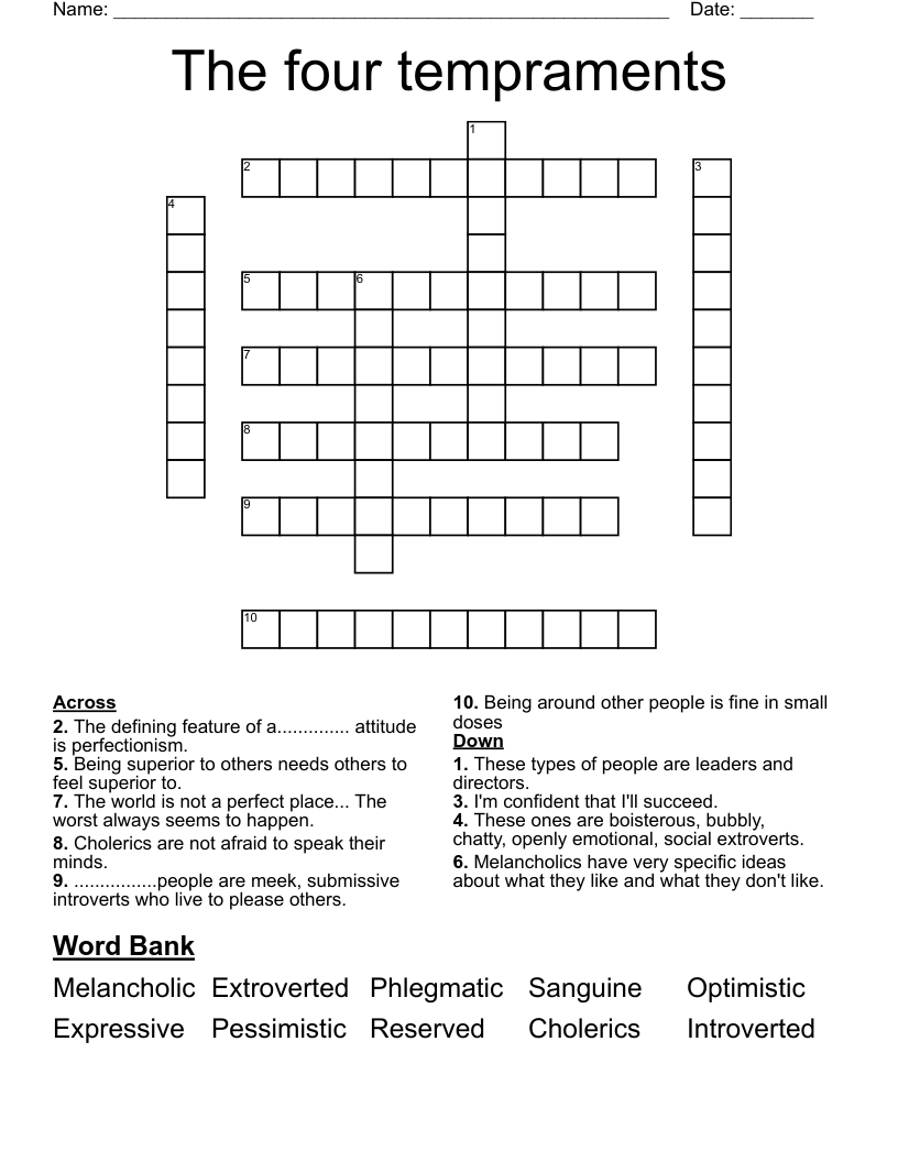 The four tempraments Crossword