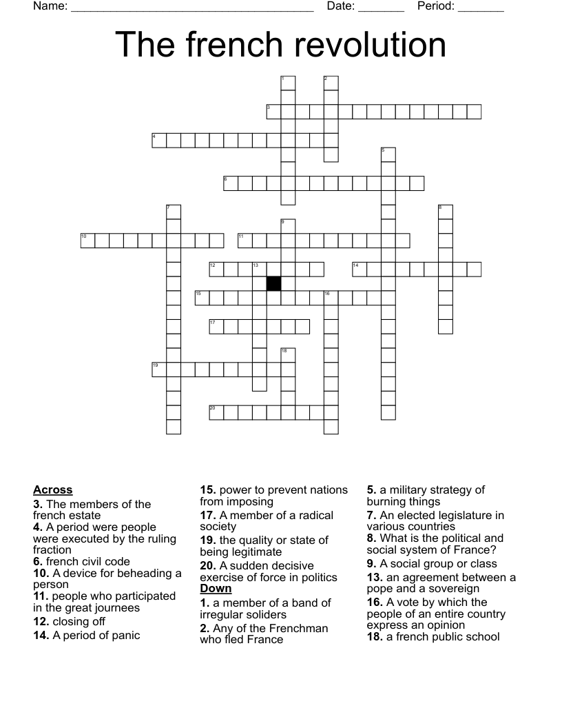 The french revolution Crossword