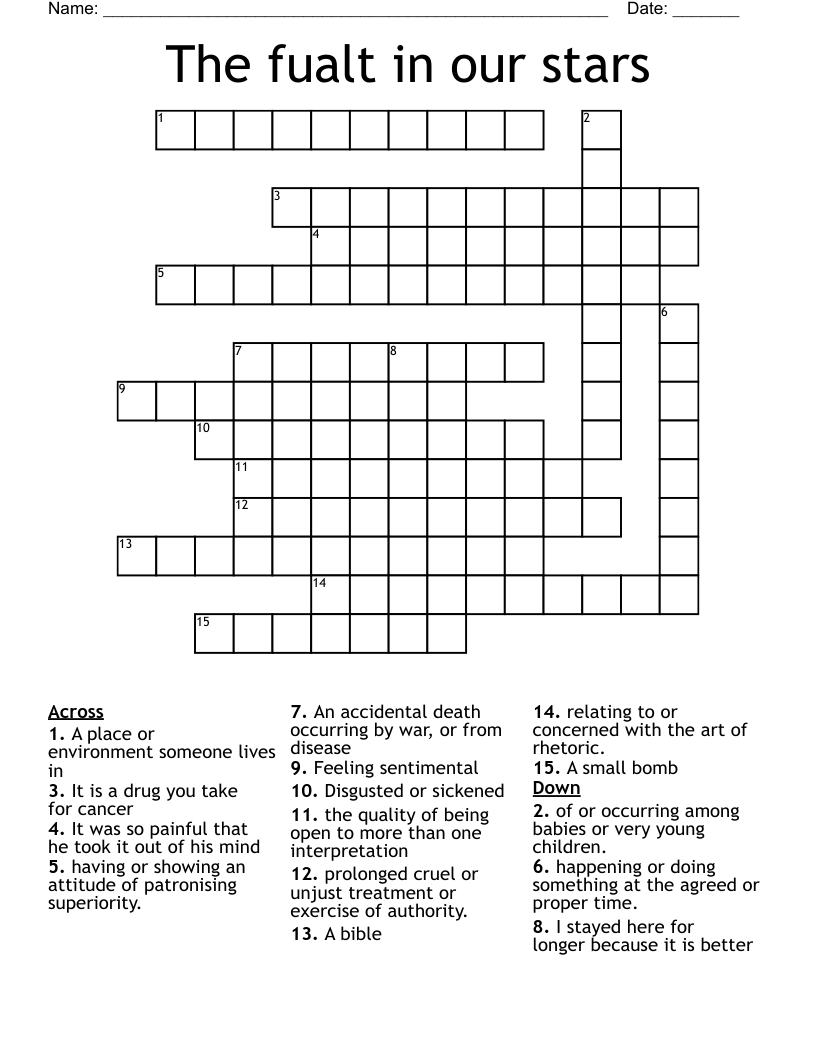 The fualt in our stars Crossword